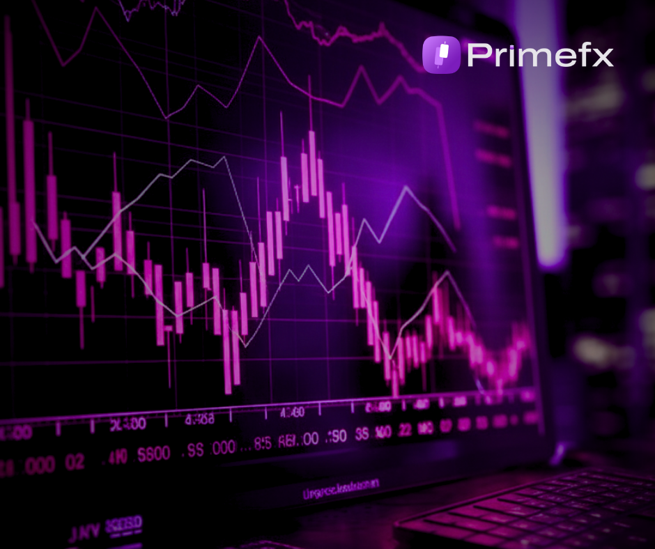 Stylized trading chart with purple financial graphs
